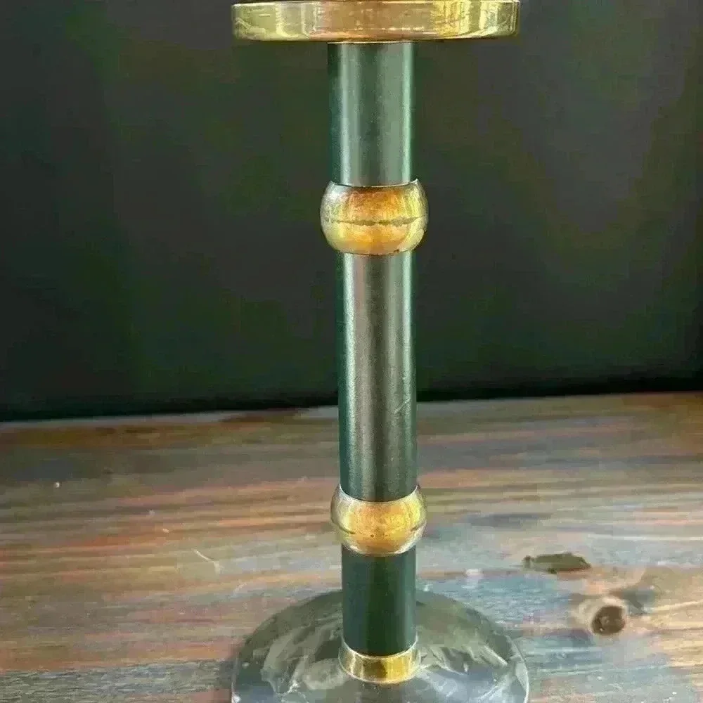 Candlestick/Candle Stick Brass With Hunter Green Accents Vintage 1965..Ambrosia